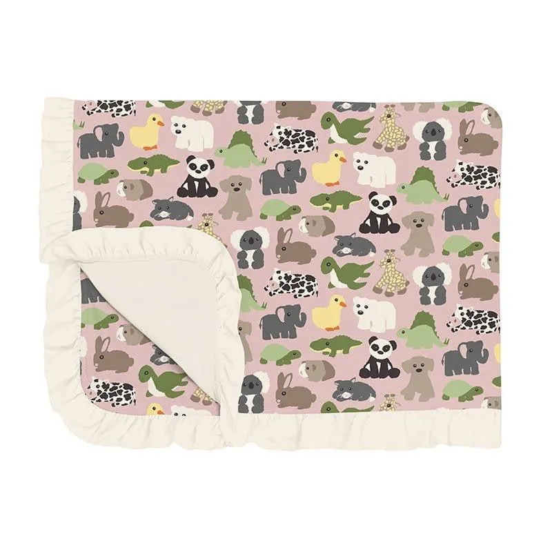 Girl's Print Bamboo Ruffle Toddler Blanket - Baby Rose Too Many Stuffies
