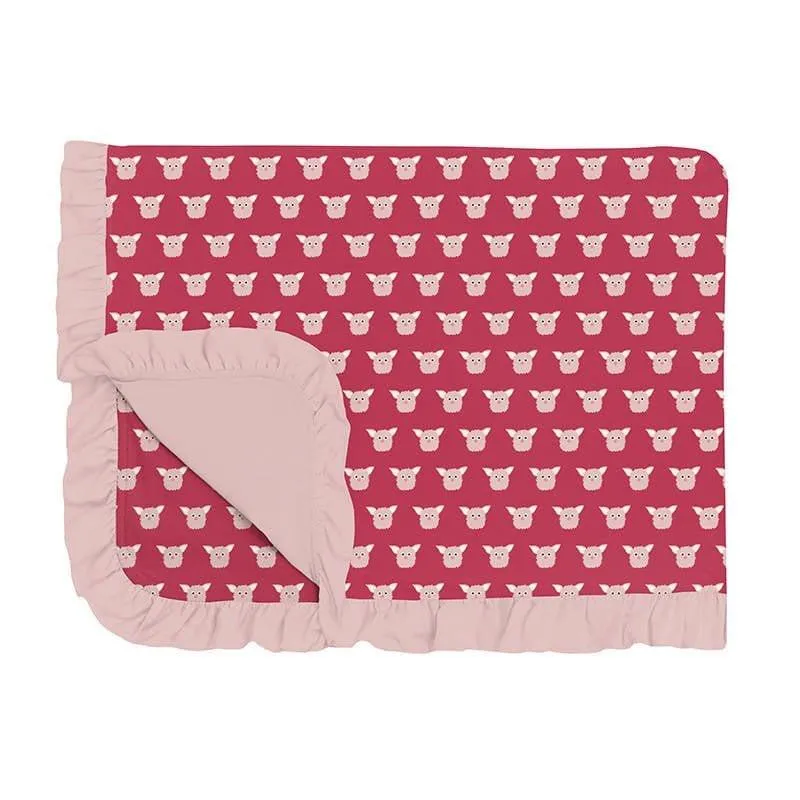 Girl's Print Bamboo Ruffle Toddler Blanket - Cherry Pie Furry Friends