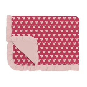 Girl's Print Bamboo Ruffle Toddler Blanket - Cherry Pie Furry Friends