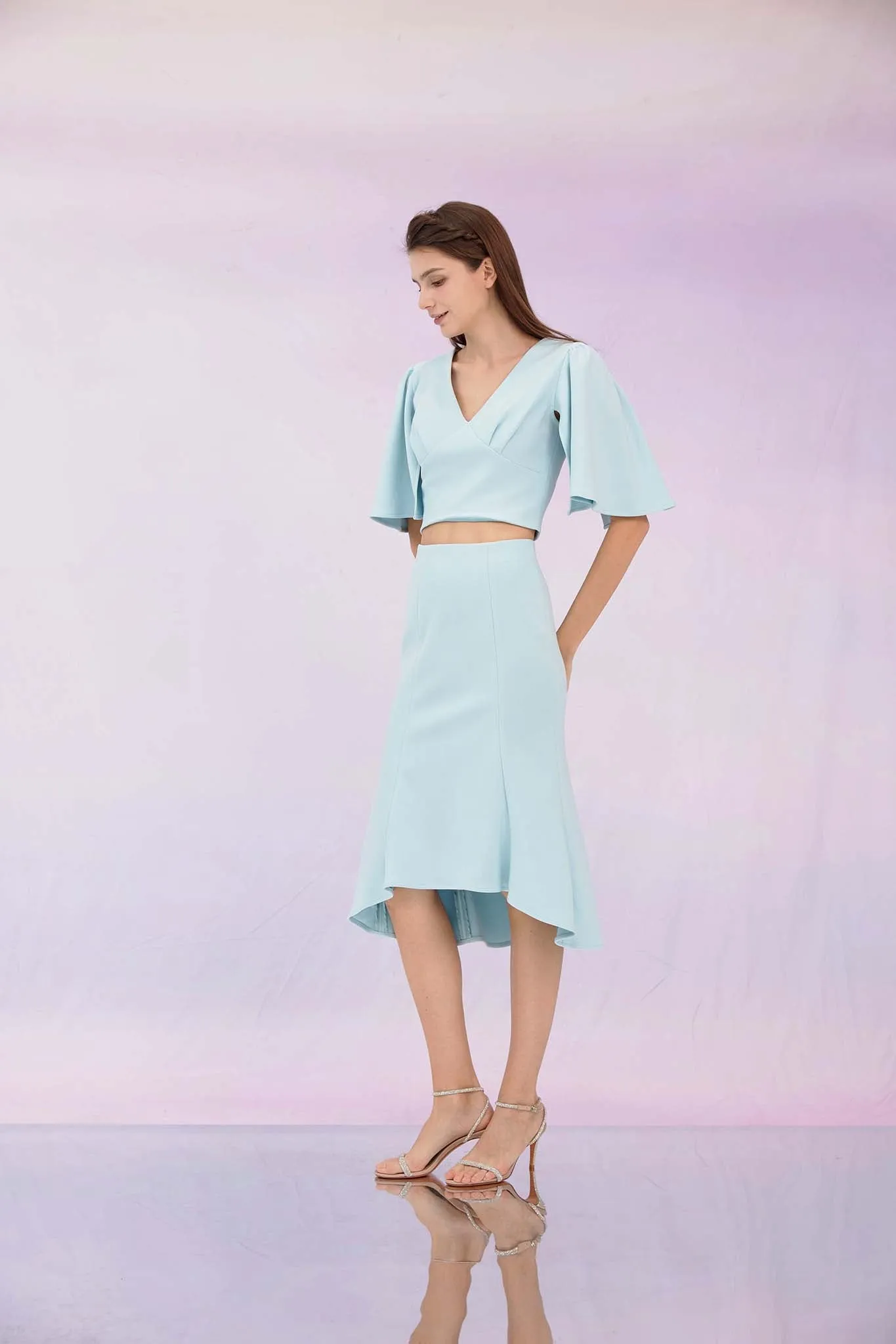 Glenne Blue High-Low Midi Skirt