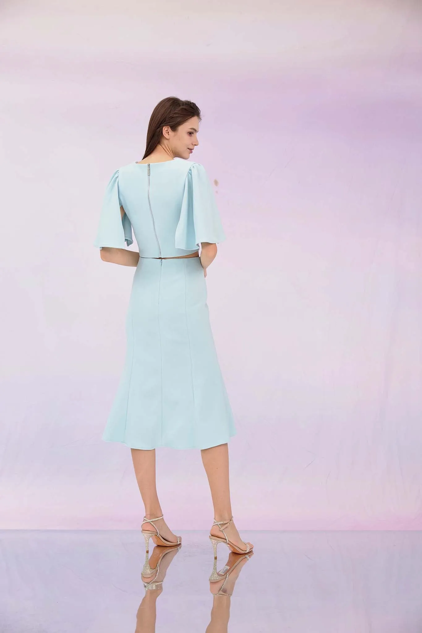 Glenne Blue High-Low Midi Skirt