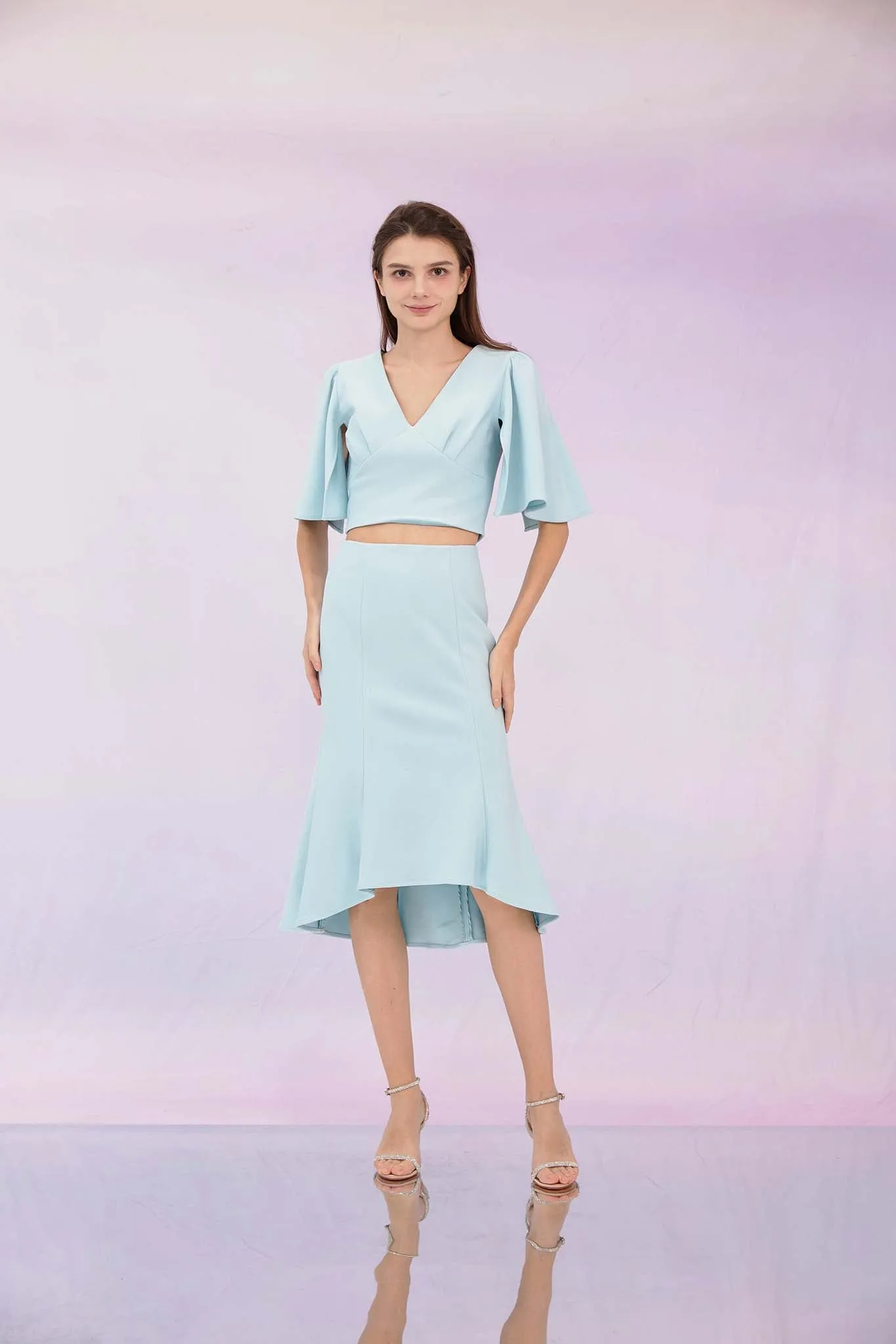 Glenne Blue High-Low Midi Skirt