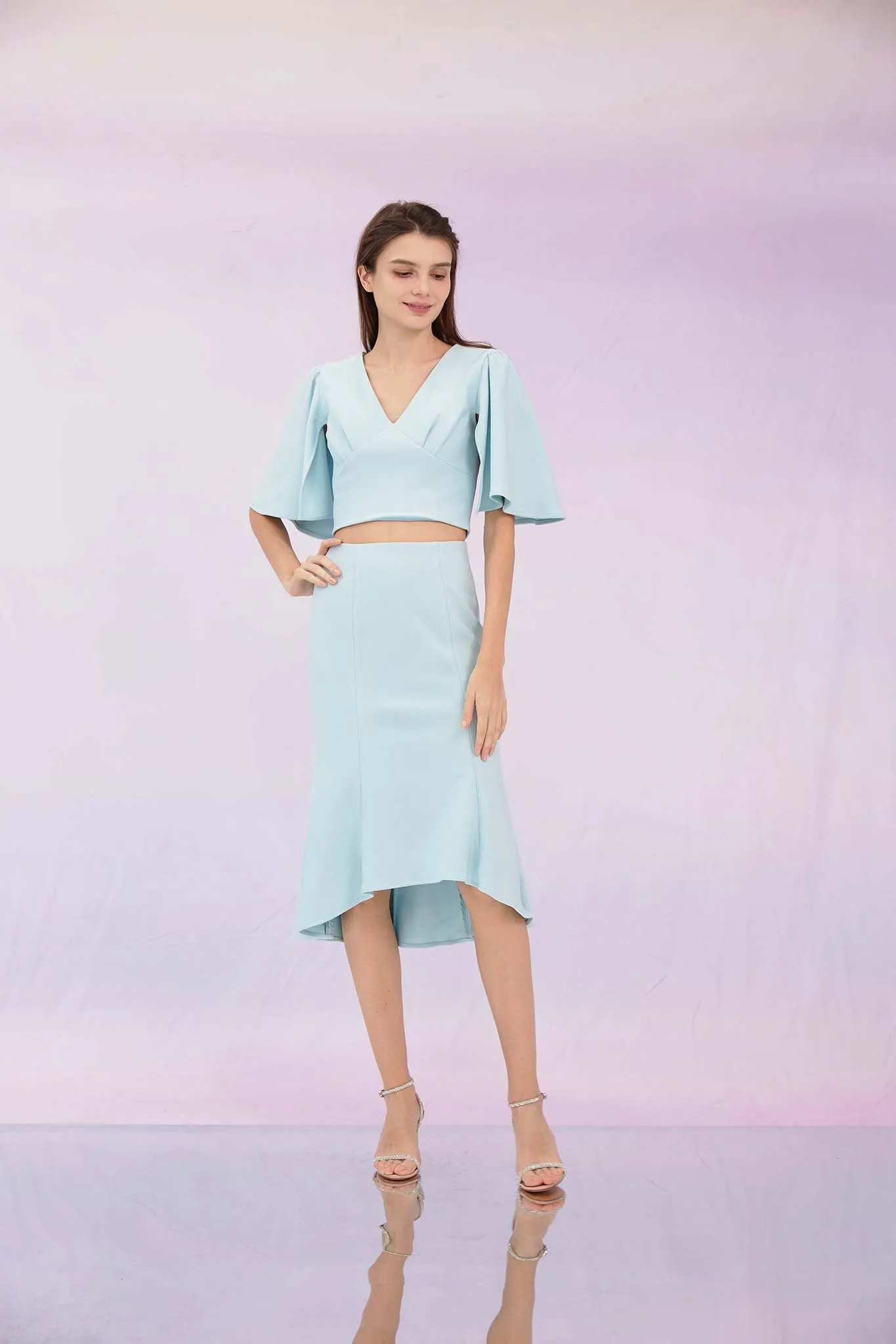 Glenne Blue High-Low Midi Skirt