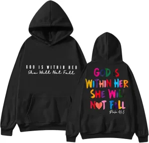 God is Within Her She Will Not Fall Jesus Hoodies for Women Teen Girls Trendy Oversized Graphic Christian Sweatshirt Pullover