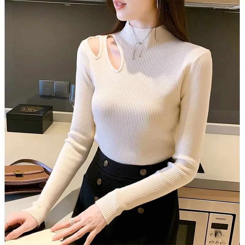 Half turtleneck hollow knitted winter tops