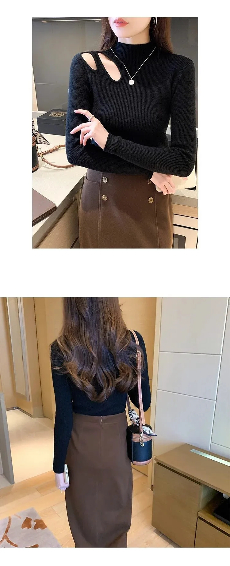 Half turtleneck hollow knitted winter tops