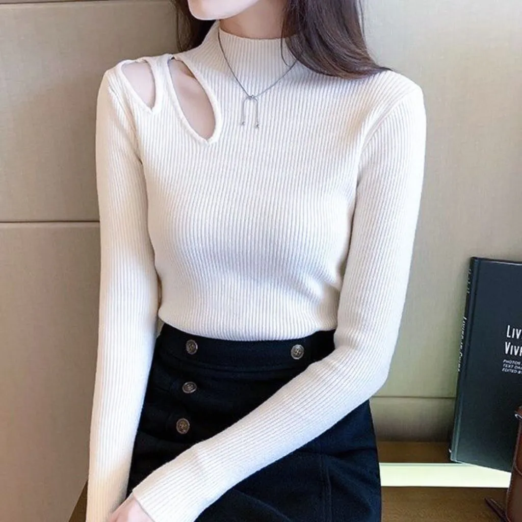 Half turtleneck hollow knitted winter tops