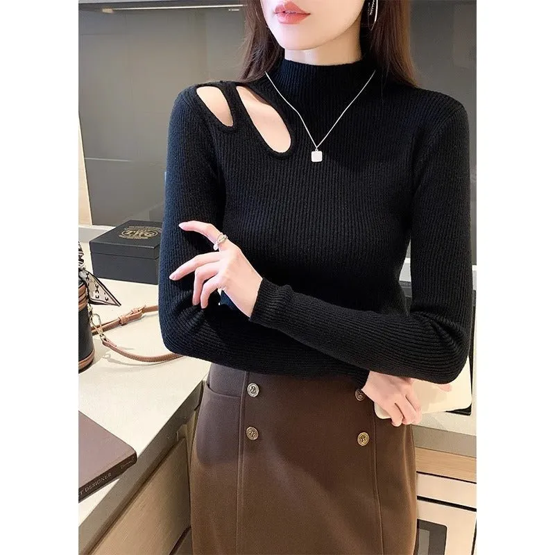 Half turtleneck hollow knitted winter tops