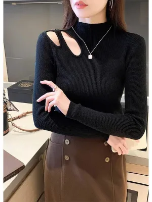 Half turtleneck hollow knitted winter tops