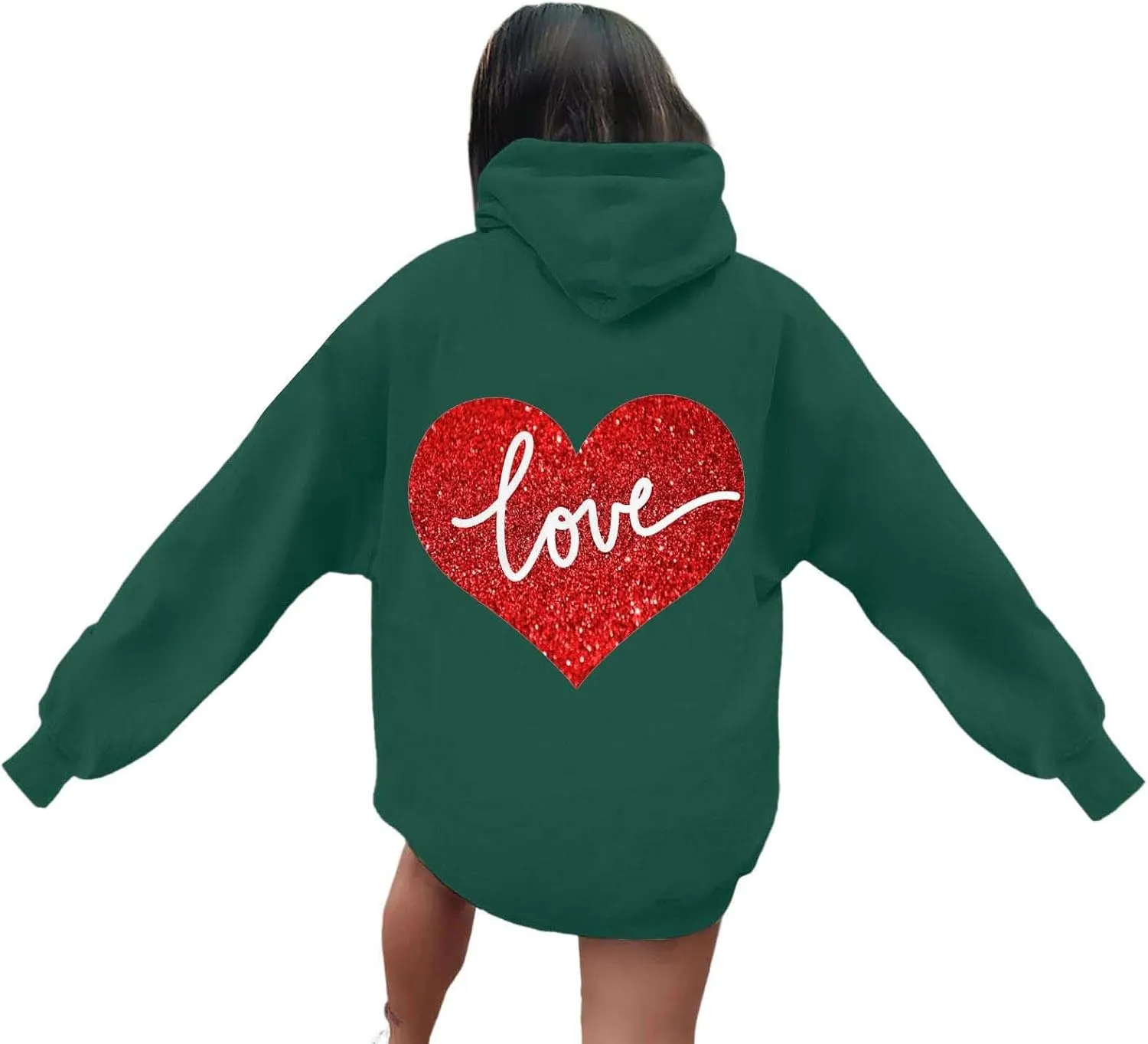Hoodie Women Love Graphic Print Y2K Hoodies Oversized Casual Drawstring Long Sleeve Pullover Tops with Pockets