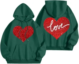 Hoodie Women Love Graphic Print Y2K Hoodies Oversized Casual Drawstring Long Sleeve Pullover Tops with Pockets