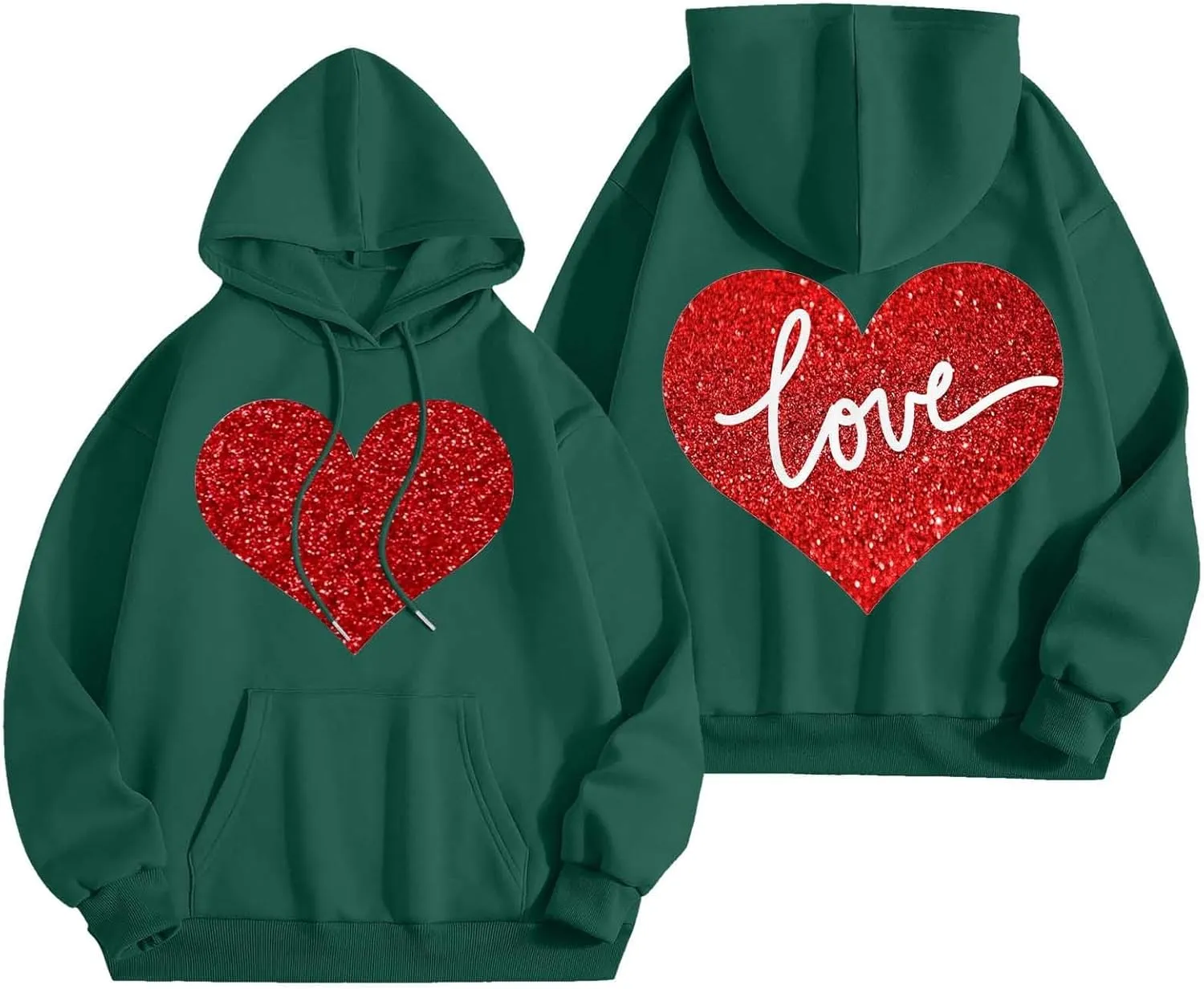 Hoodie Women Love Graphic Print Y2K Hoodies Oversized Casual Drawstring Long Sleeve Pullover Tops with Pockets