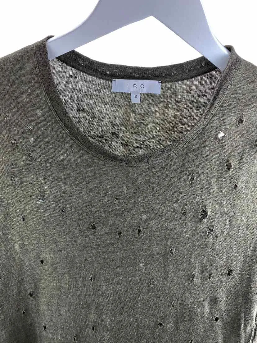 IRO, Women's Destructed Clay Linen Tee, Olive, Size S