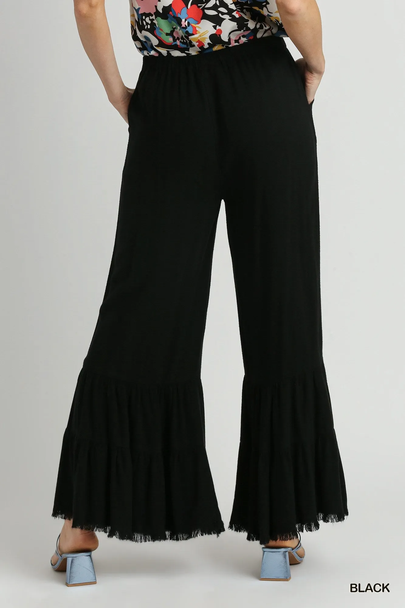 Isabella Wide Ruffle Leg Pants In Black