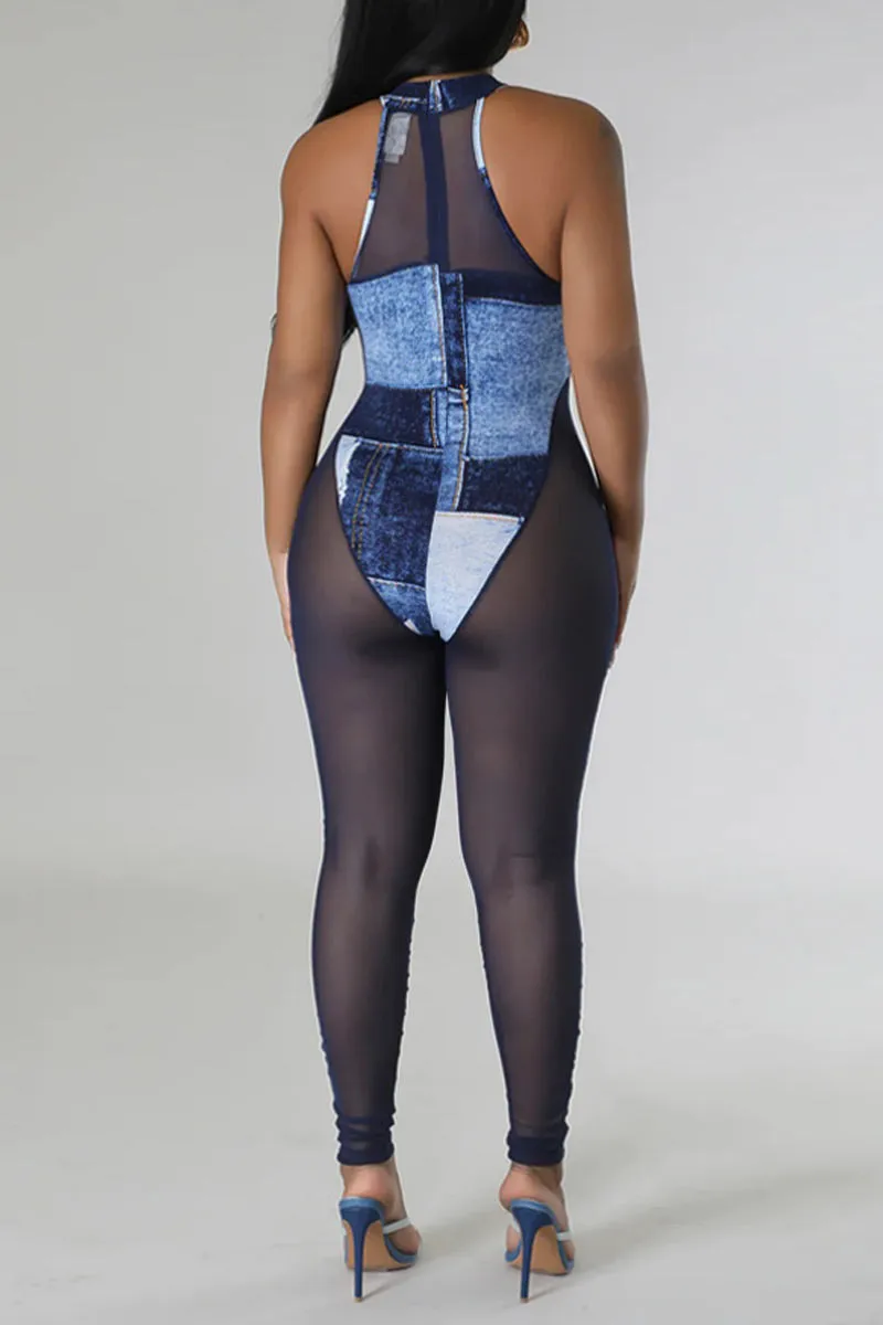 JD438 Sleeveless Mesh Jumpsuits