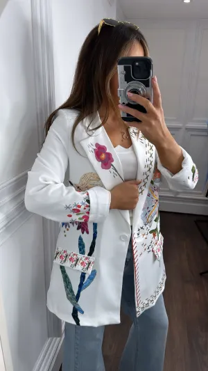 KAYLA white oriental print blazer