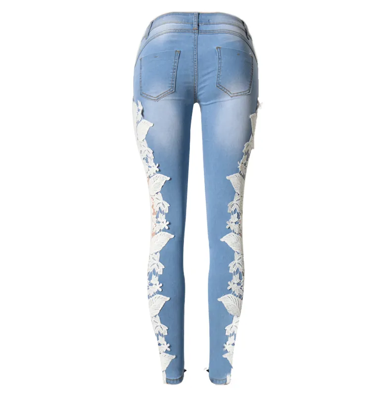 Lace Patchwork Hollow Low Waist Straight Hot Jeans