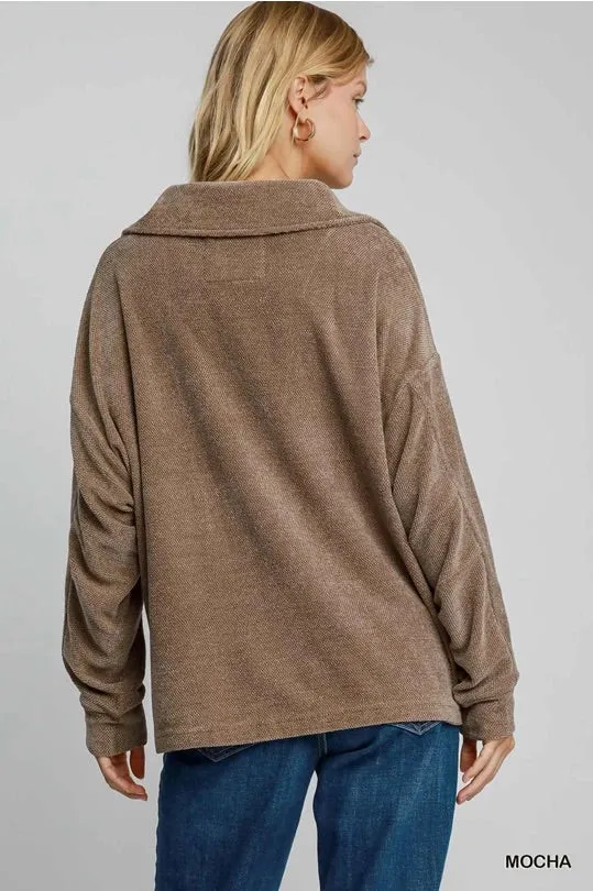 LEAH- Mocha chenille collared elegant sweater