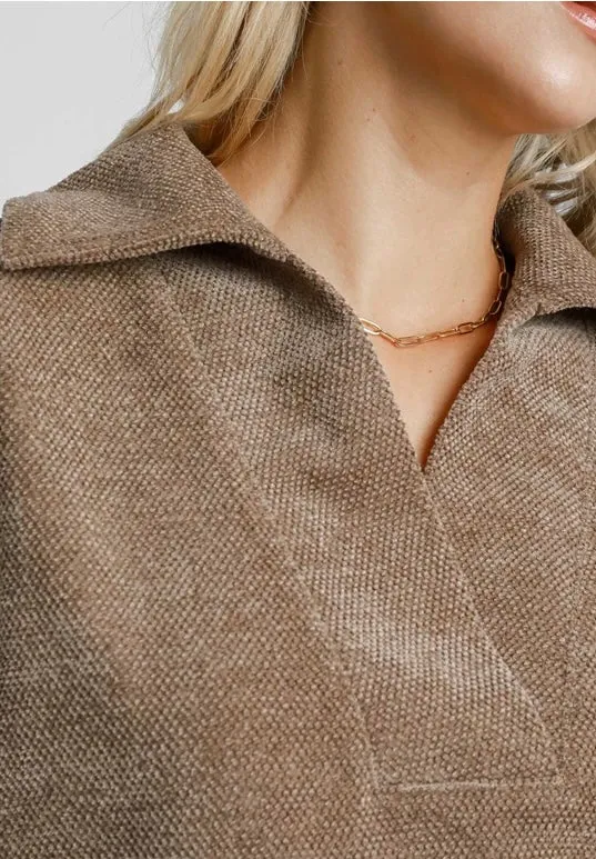 LEAH- Mocha chenille collared elegant sweater