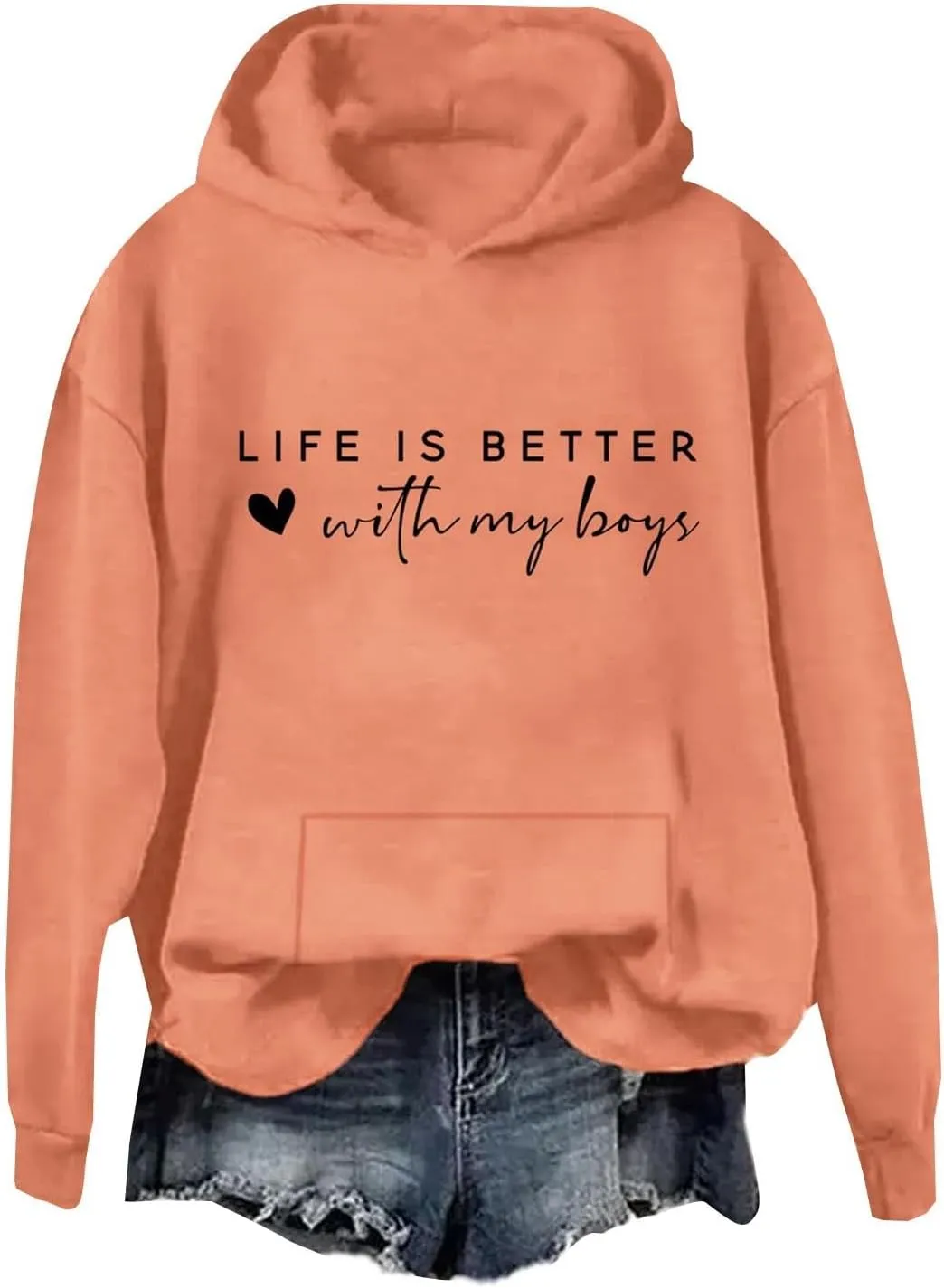 Life Is Better With My Boys Sweatshirt for Women, Mom Life Letter Print Long Sleeve Funny Pullover Hoodie Sweatshirt