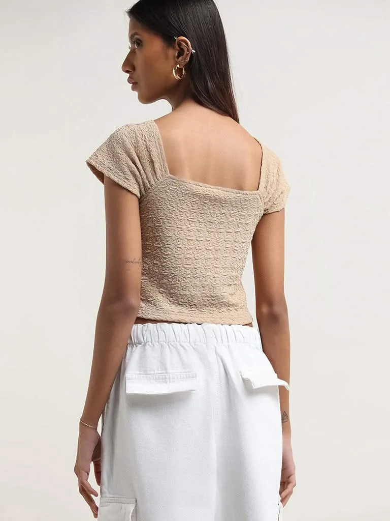 Nuon Beige Patterned Ruched Top
