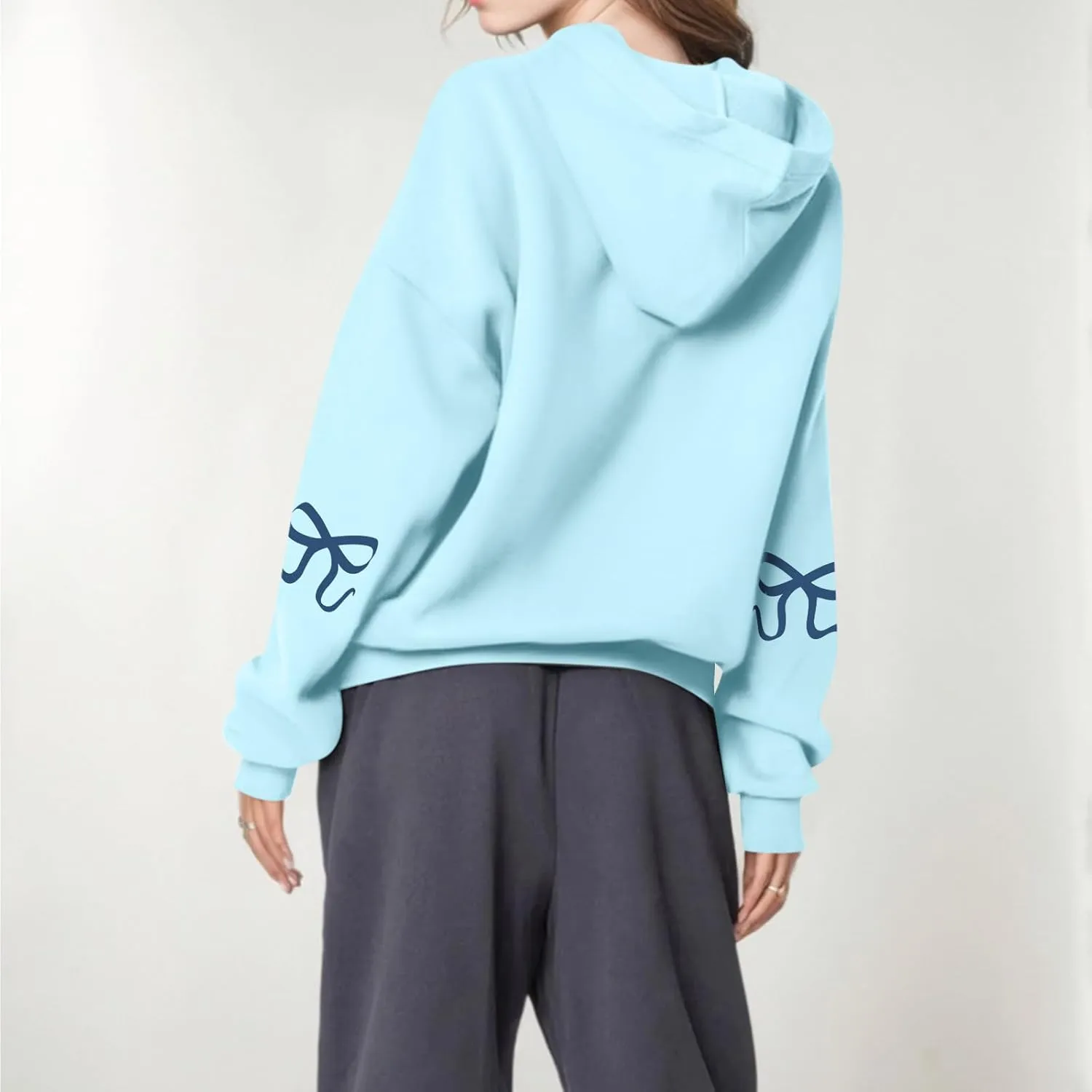 Oversized Hoodies for Women Cute Graphic Fleece Sweatshirts Comfy Y2k Bow Hoodie Drop Shoulder Pullover with Pockets