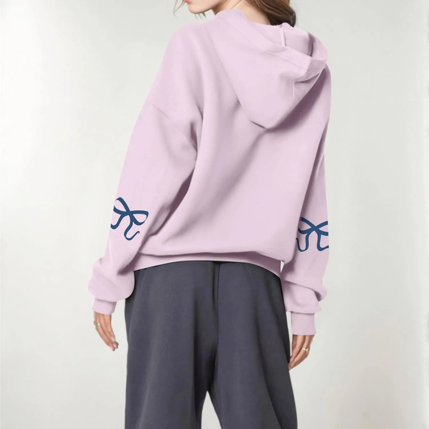 Oversized Hoodies for Women Cute Graphic Fleece Sweatshirts Comfy Y2k Bow Hoodie Drop Shoulder Pullover with Pockets
