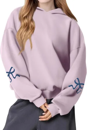 Oversized Hoodies for Women Cute Graphic Fleece Sweatshirts Comfy Y2k Bow Hoodie Drop Shoulder Pullover with Pockets