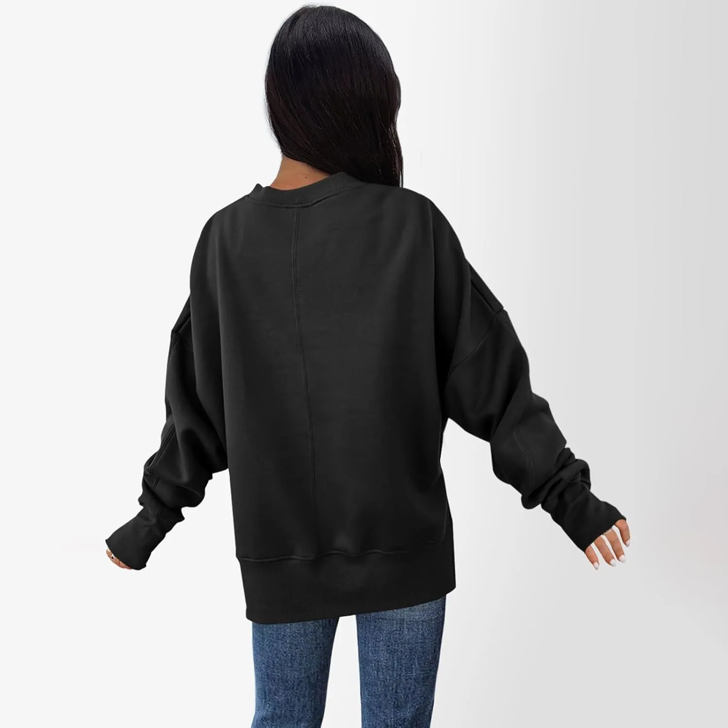Oversized Sweatshirts for Women 2024 Fall Crew Neck Long Sleeve Tunic Tops Hoodless Cute Side Slit Pull Over Outfits