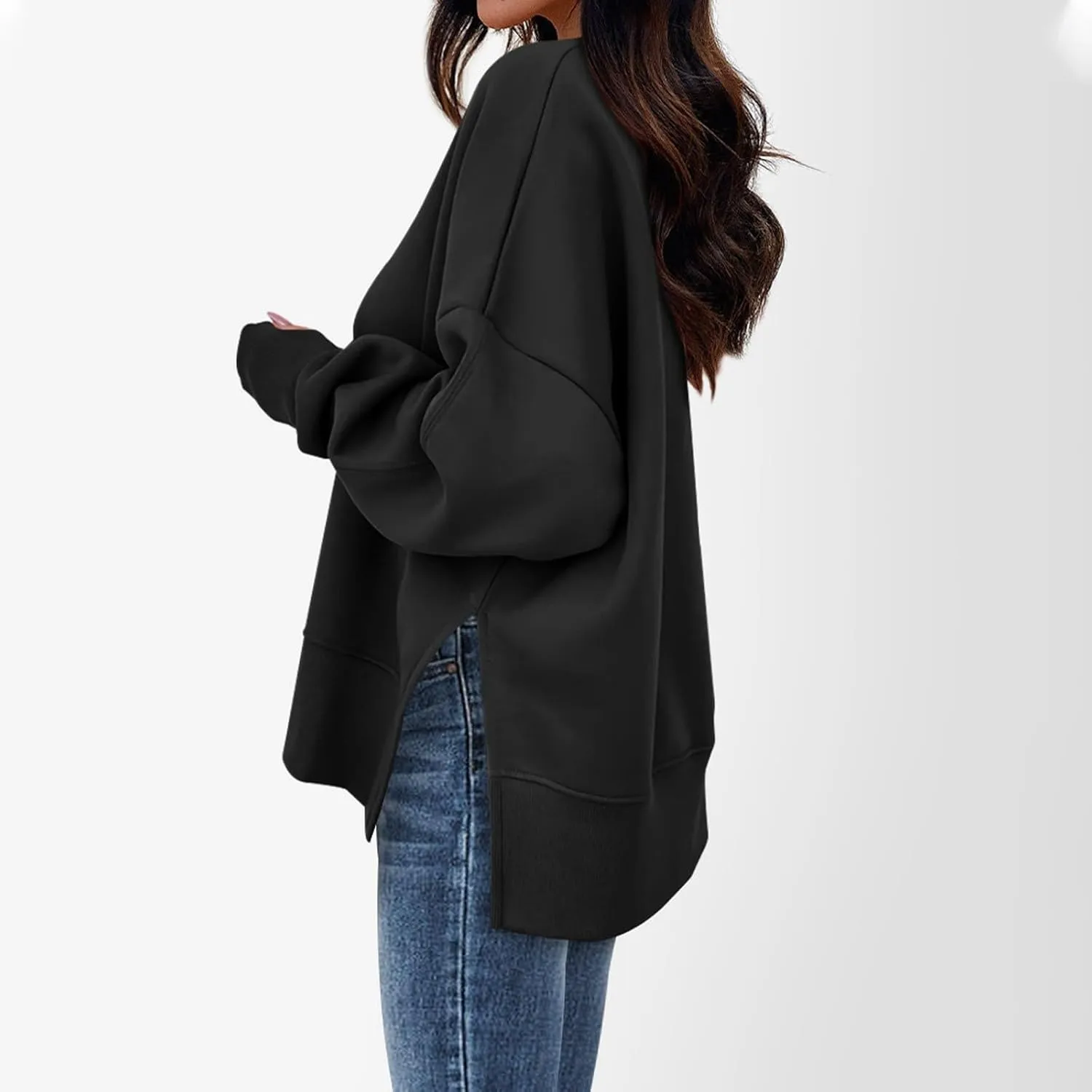 Oversized Sweatshirts for Women 2024 Fall Crew Neck Long Sleeve Tunic Tops Hoodless Cute Side Slit Pull Over Outfits