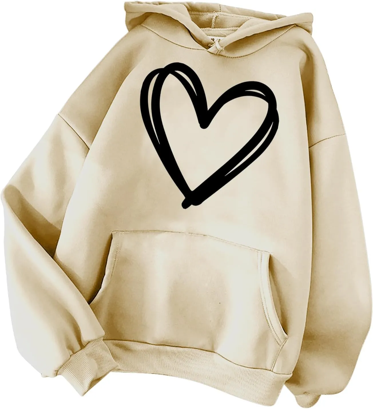 Oversized Women's Hoodies Print Love Heart 2024 Fashion Drawstring Long Sleeve Solid Pullover Sweatshirt with Pockets