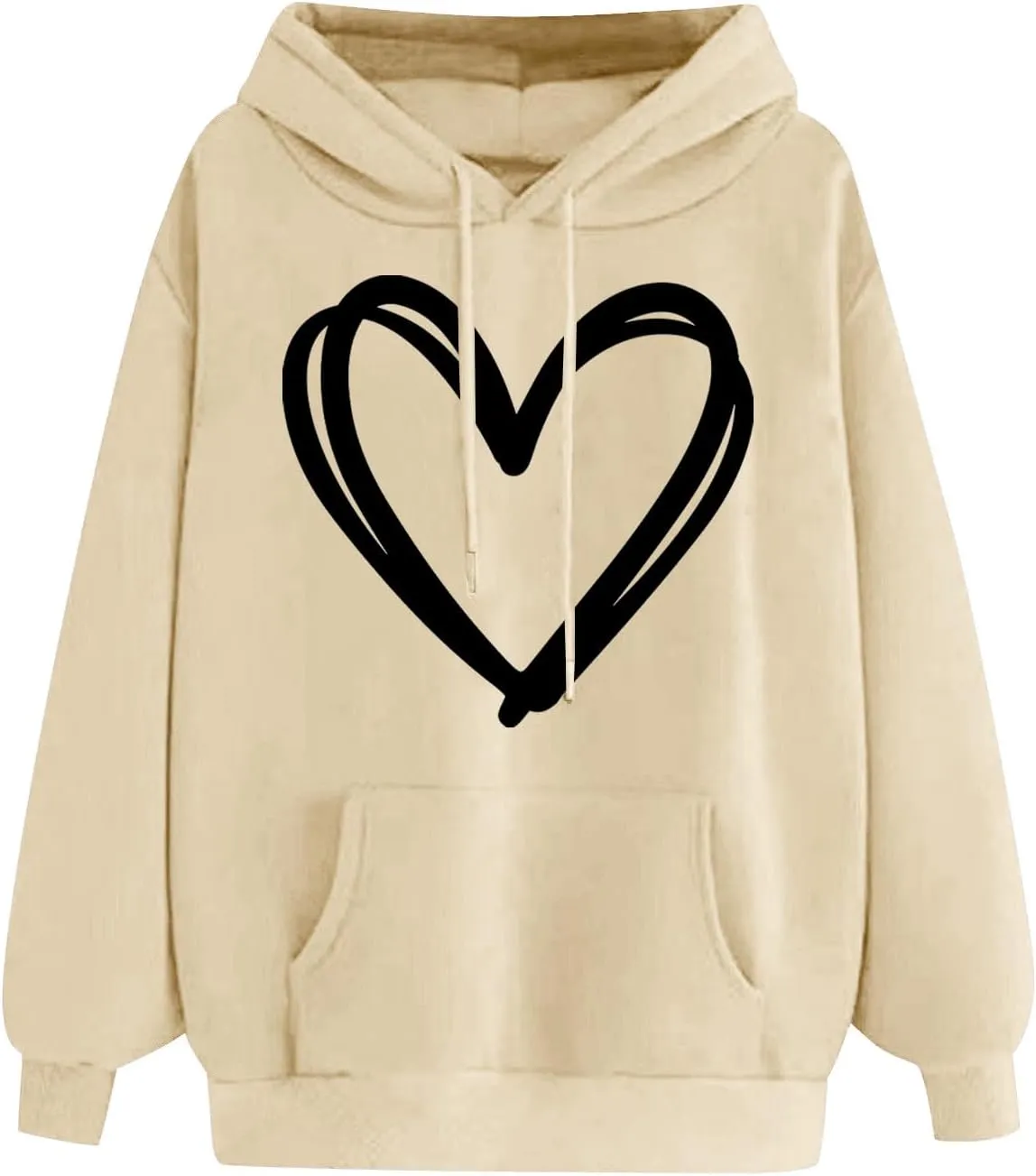Oversized Women's Hoodies Print Love Heart 2024 Fashion Drawstring Long Sleeve Solid Pullover Sweatshirt with Pockets