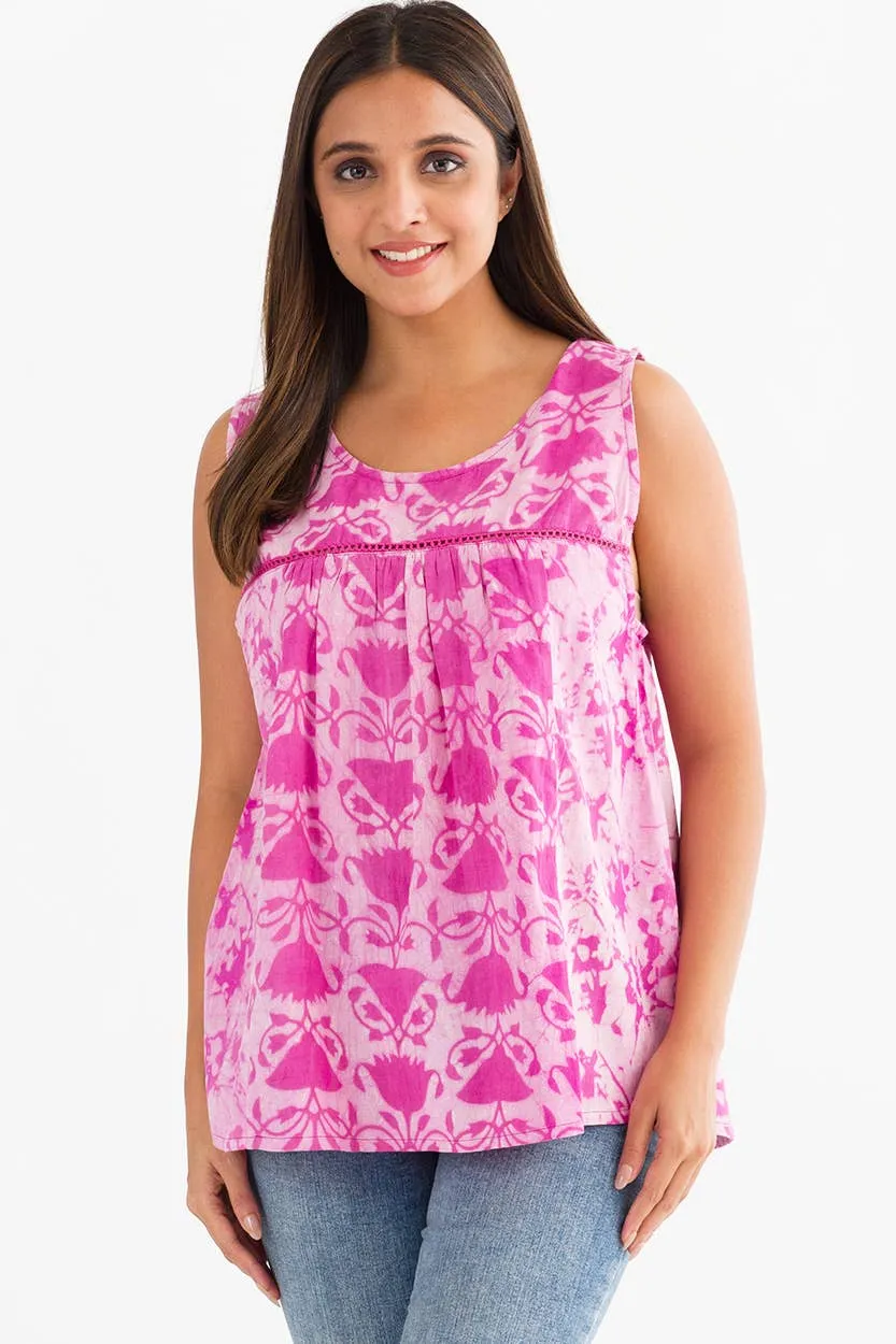 Pavitra Block Print Sleeveless Tops: Sky Blue / L/XL