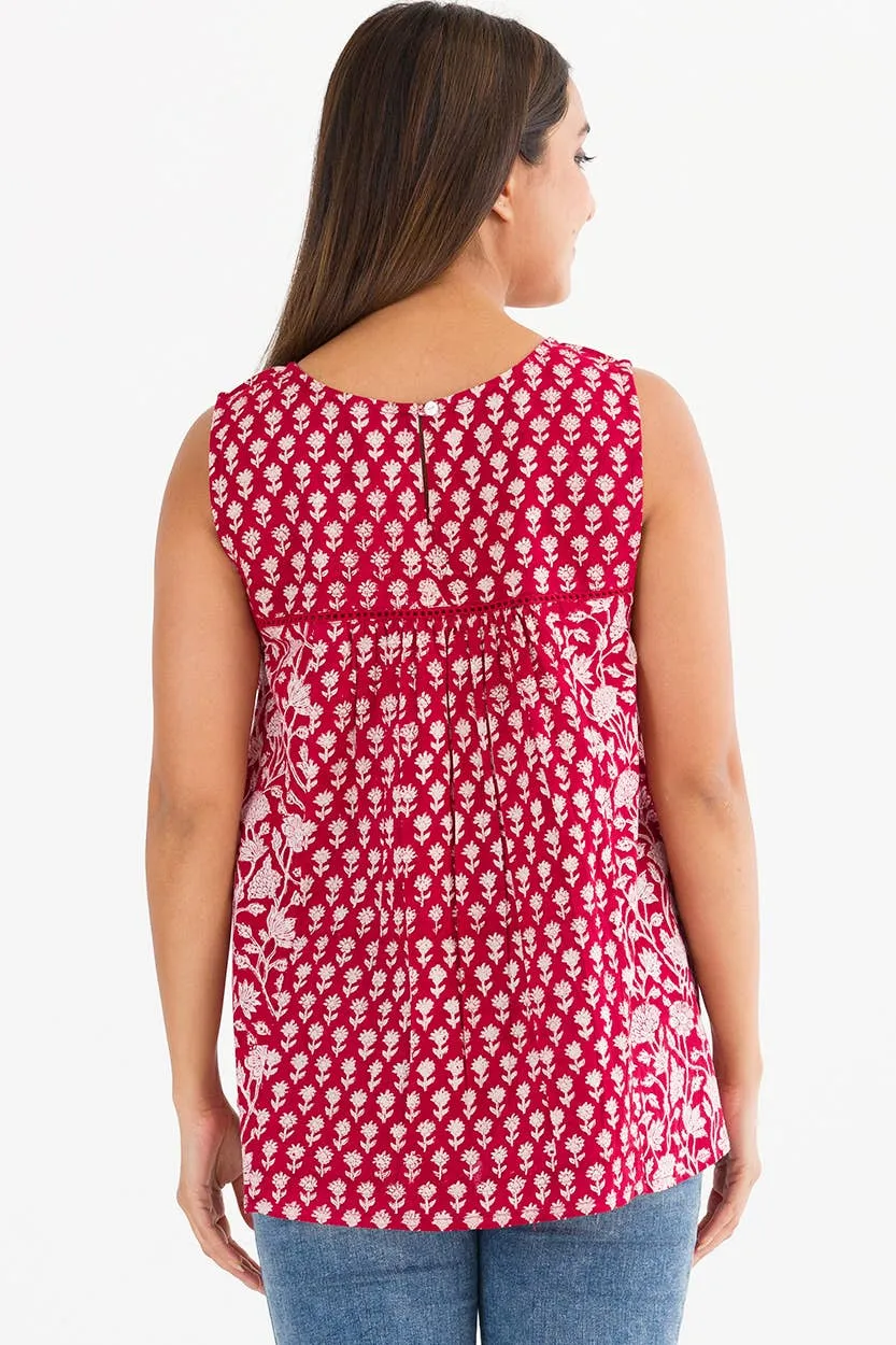 Pavitra Block Print Sleeveless Tops: Sky Blue / L/XL