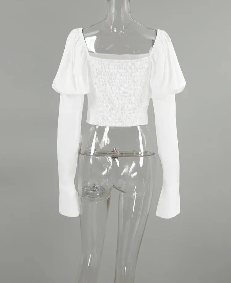 #PB Elegant White Lantern Sleeve Blouse