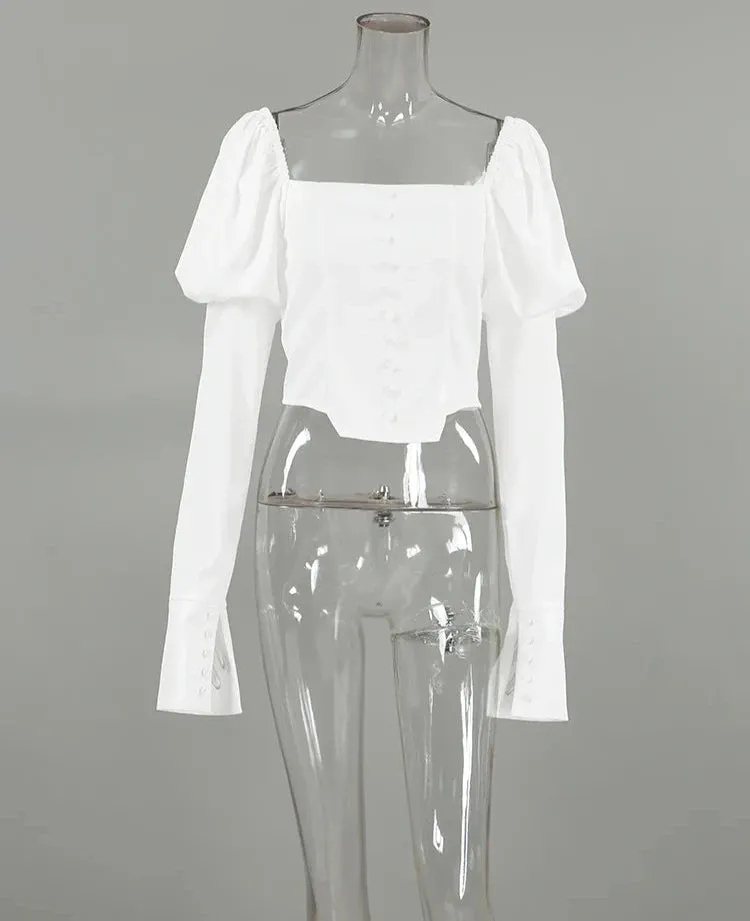 #PB Elegant White Lantern Sleeve Blouse