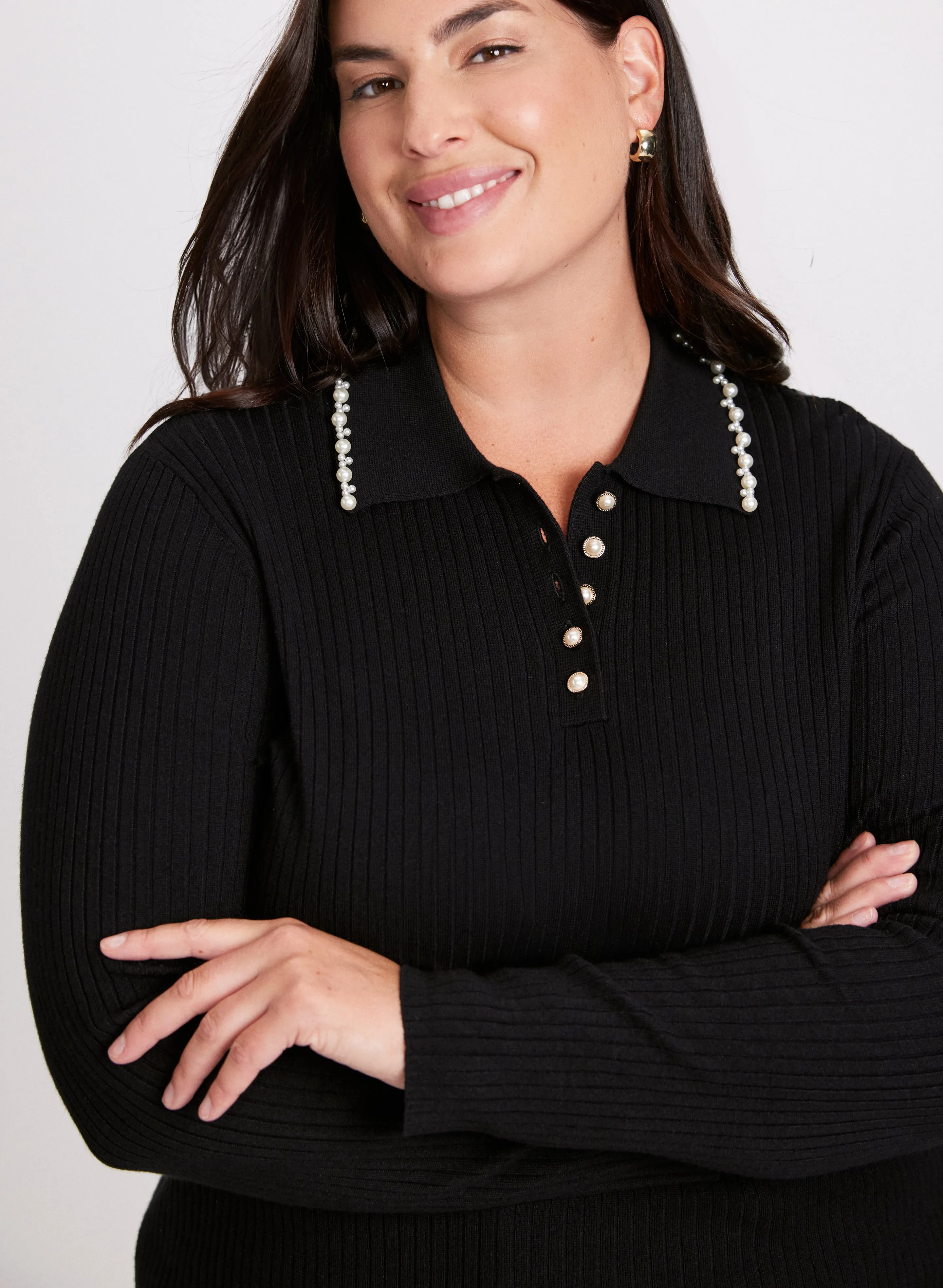 Pearl Trim Polo Sweater