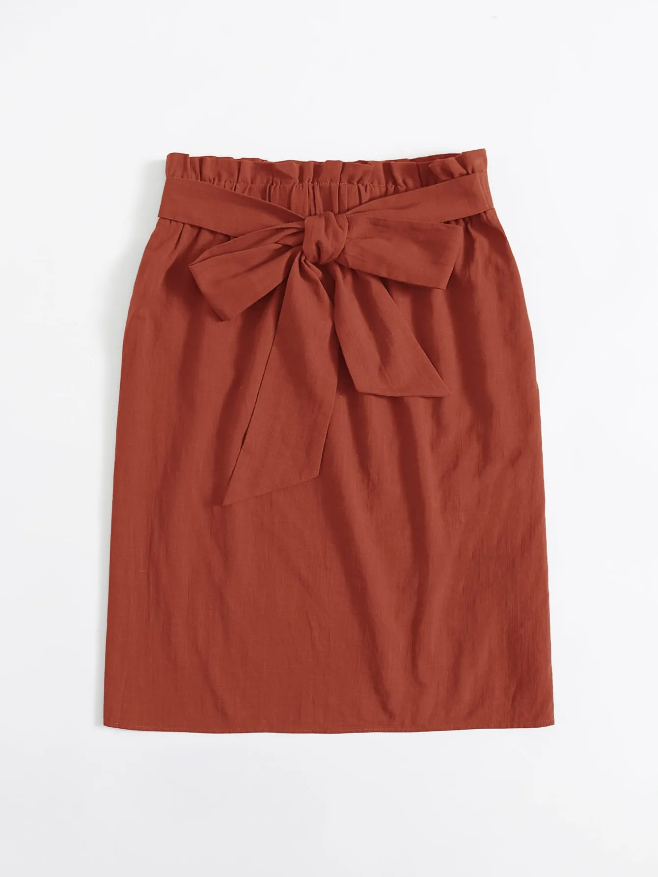 Plain Paper Bag Waist Knee Length Plus Size Skirt