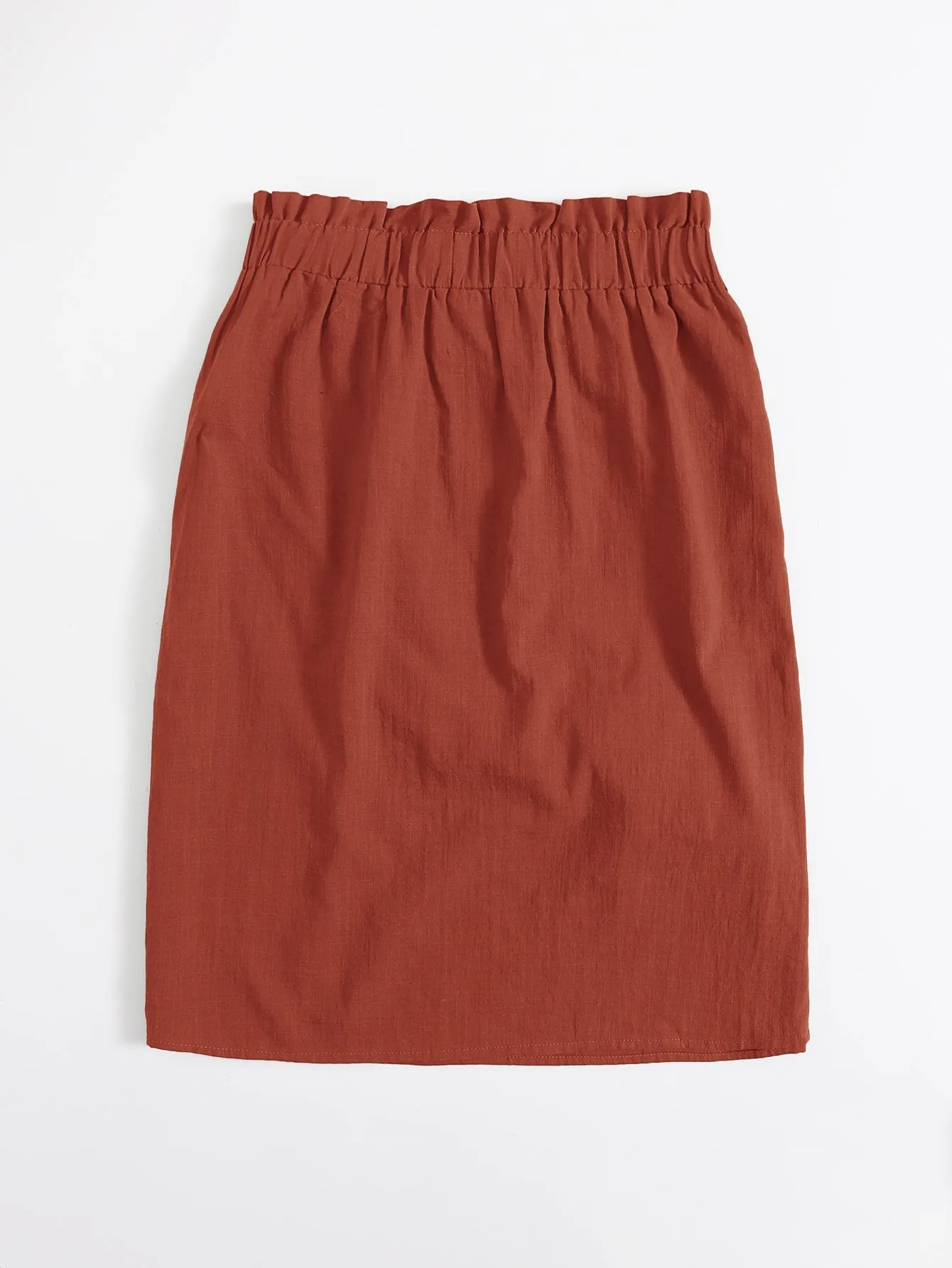 Plain Paper Bag Waist Knee Length Plus Size Skirt