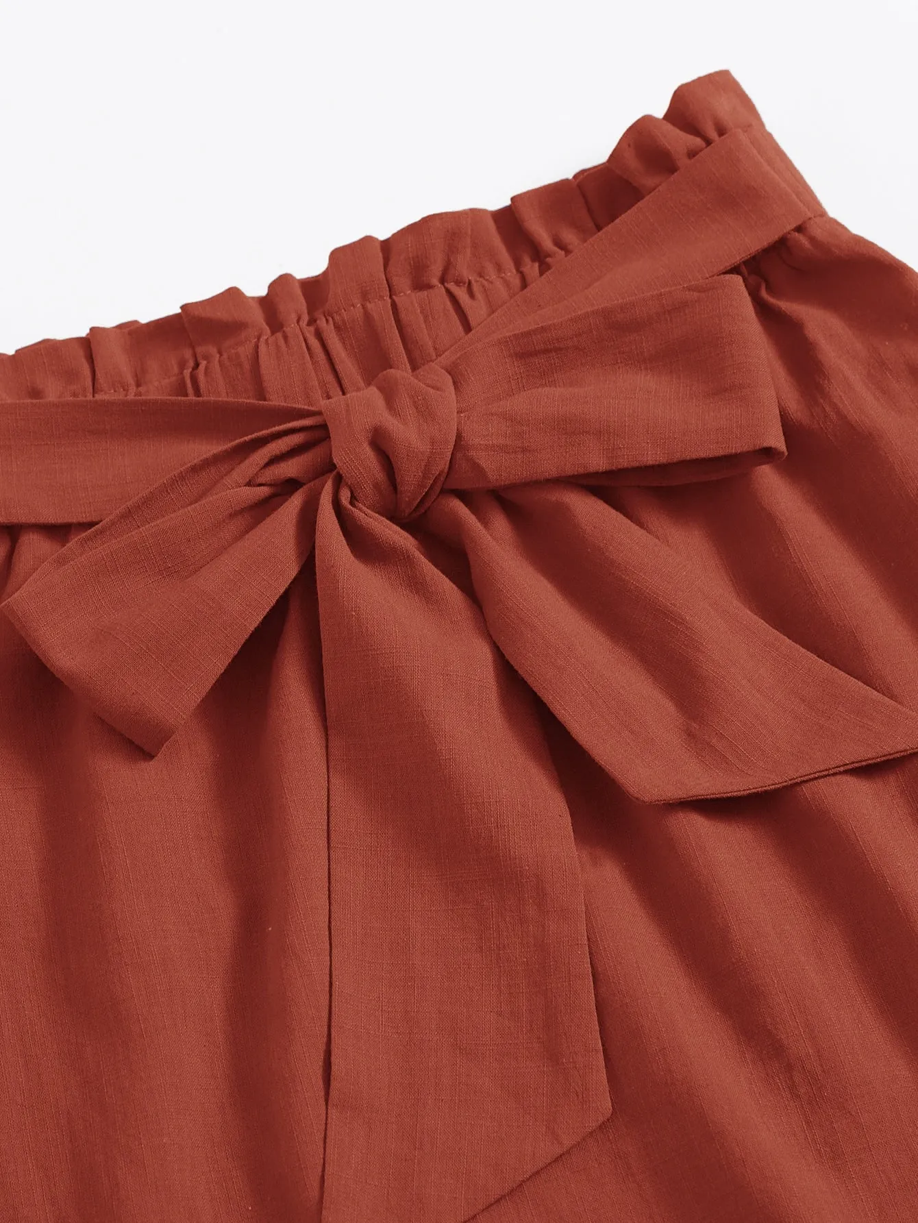 Plain Paper Bag Waist Knee Length Plus Size Skirt