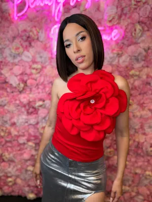 Red Flower Top | Elegant Women's Blouse (C36)