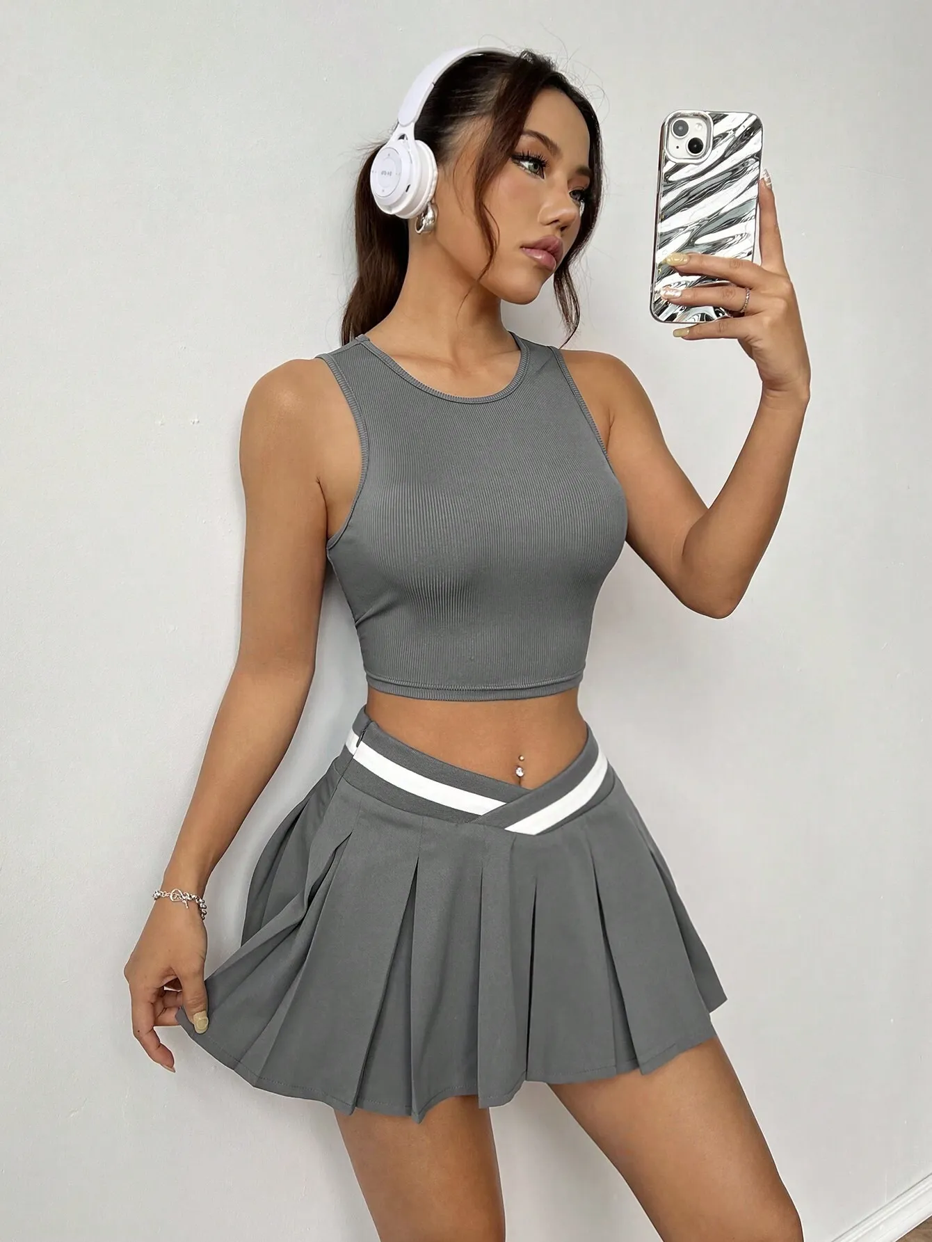 Ribbed Knit Tank Top & Pleated Midi Skirt Set SS24 - FD