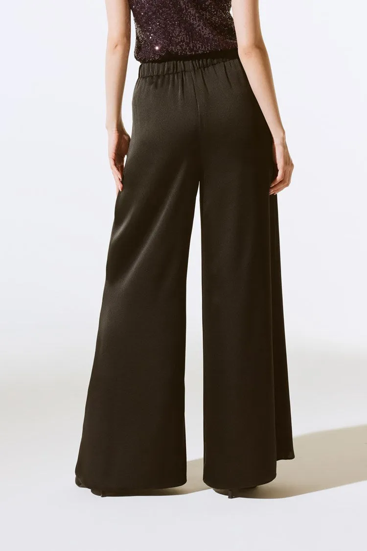 Satin Wide Leg Pants - Black