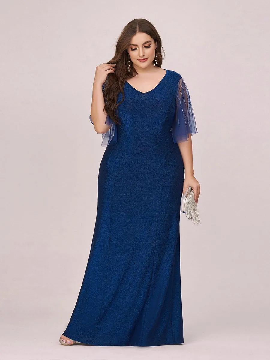 Simple V Neck High Stretch Long Sleek Plus Size Evening Dress
