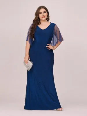 Simple V Neck High Stretch Long Sleek Plus Size Evening Dress