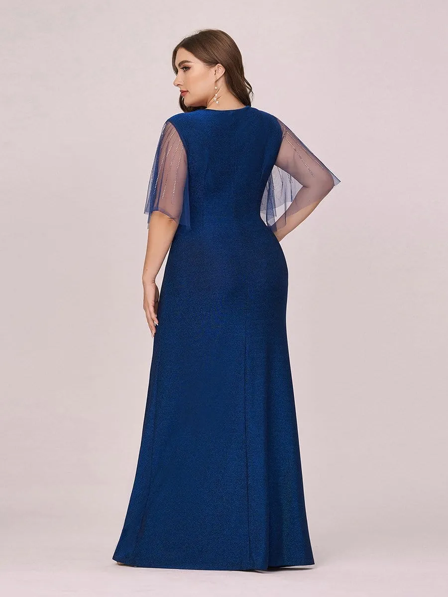 Simple V Neck High Stretch Long Sleek Plus Size Evening Dress