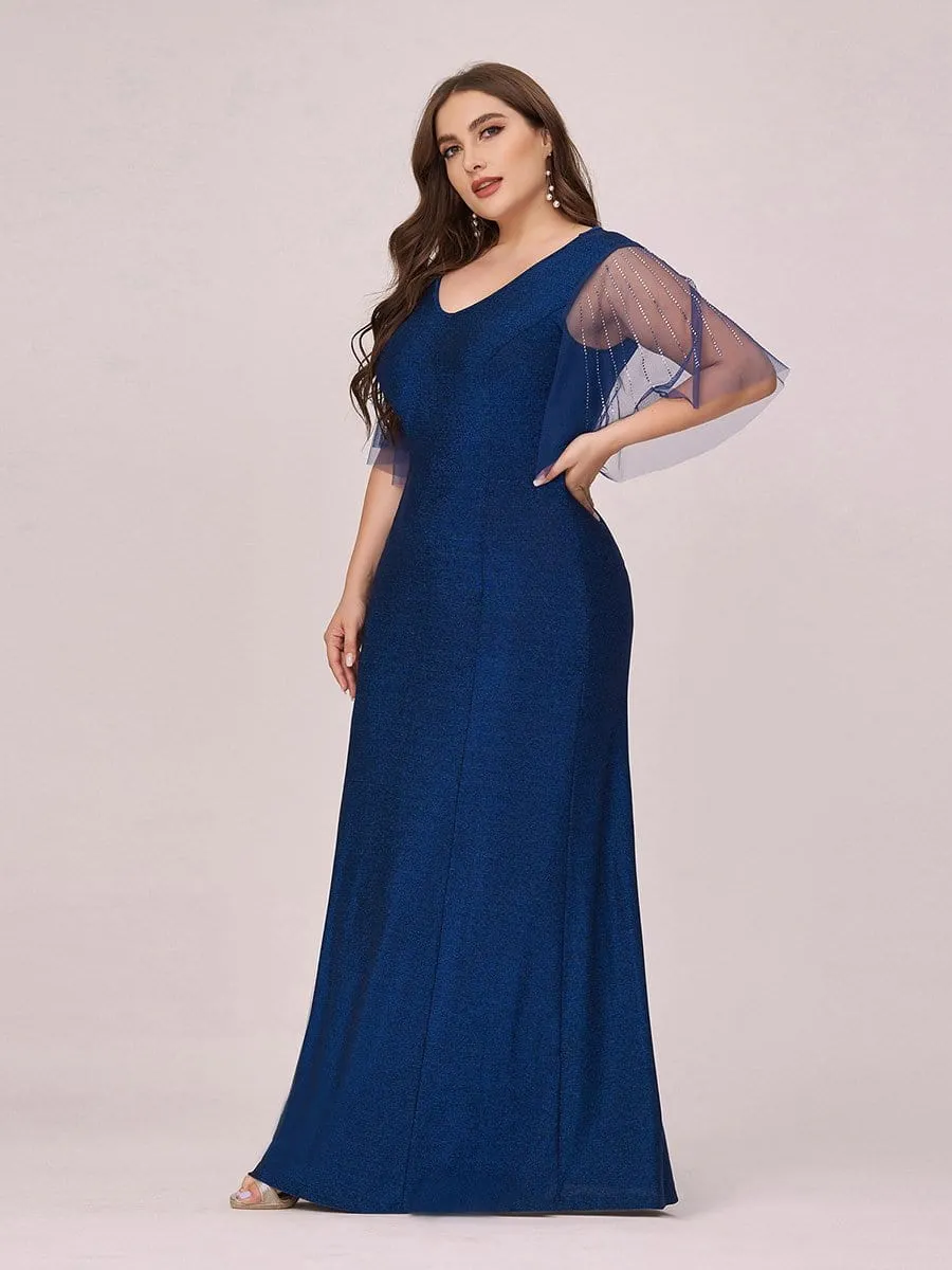 Simple V Neck High Stretch Long Sleek Plus Size Evening Dress