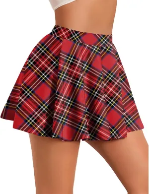 Skirts for Women Trendy Plaid Y2K High Elastic Waist Comfy Silk A-Line Summer Casual Pleated Mini Skirts