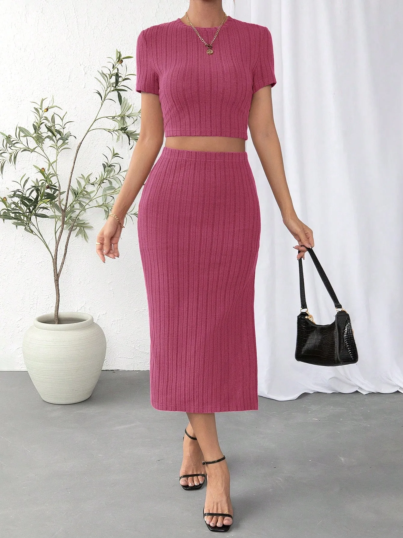 Solid Crop Tee & Split Thigh Skirt SS24- FD