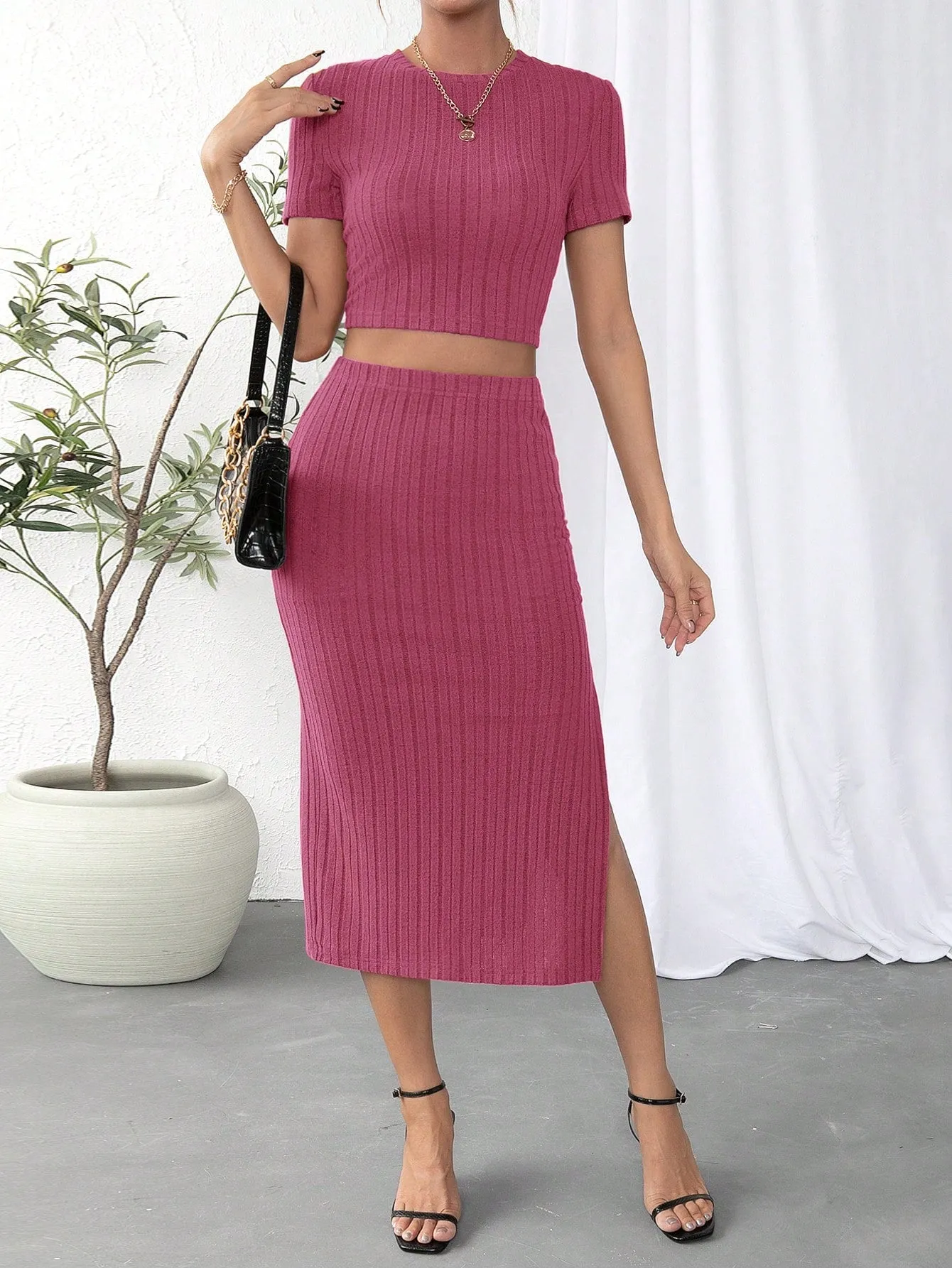 Solid Crop Tee & Split Thigh Skirt SS24- FD